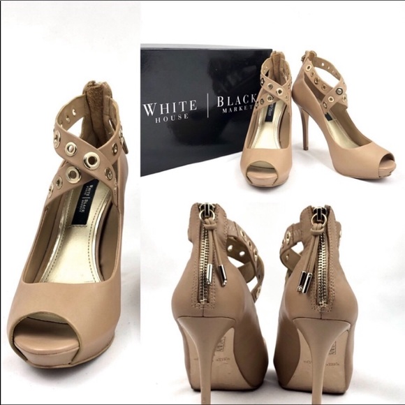 White House Black Market Shoes - White House Black Market tan open toe heel…